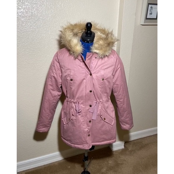 LOFT Pink Fur-Trimmed Puffer Jacket size XS - Picture 6 of 13